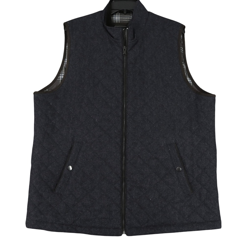 Jos A Bank Reserve Quilted Wool Blend Vest Mens L Herringbone Plaid Lining